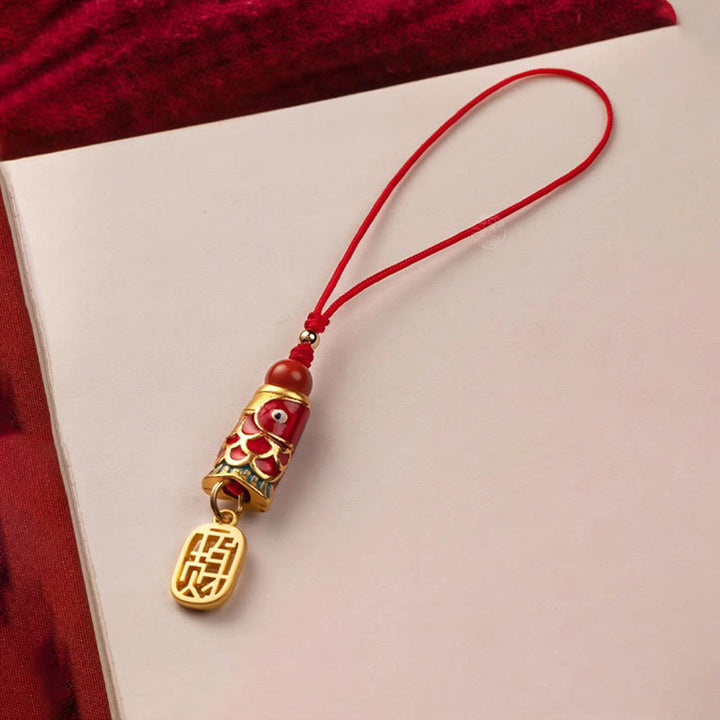 Buddha Stones Poisson Koi Cinabre Attirant la Richesse Souhait Ruyi Charme Chance Téléphone Décoration Suspendue