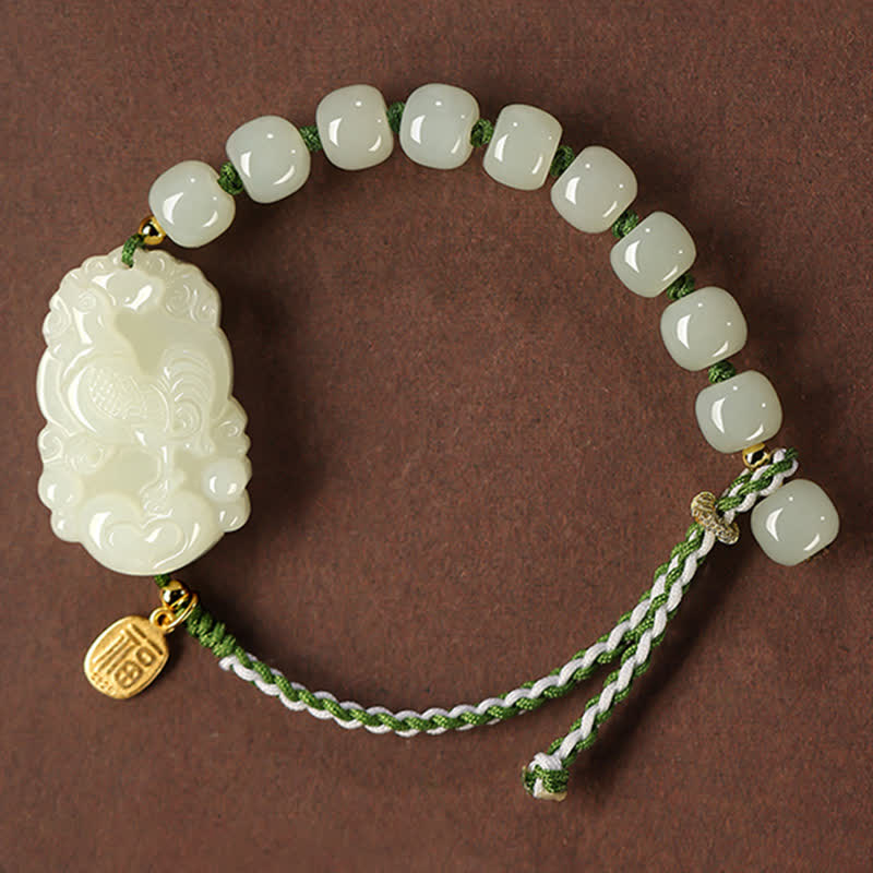 Bracelet porte-bonheur en argent sterling 925 avec jade Hetian et signe du zodiaque chinois