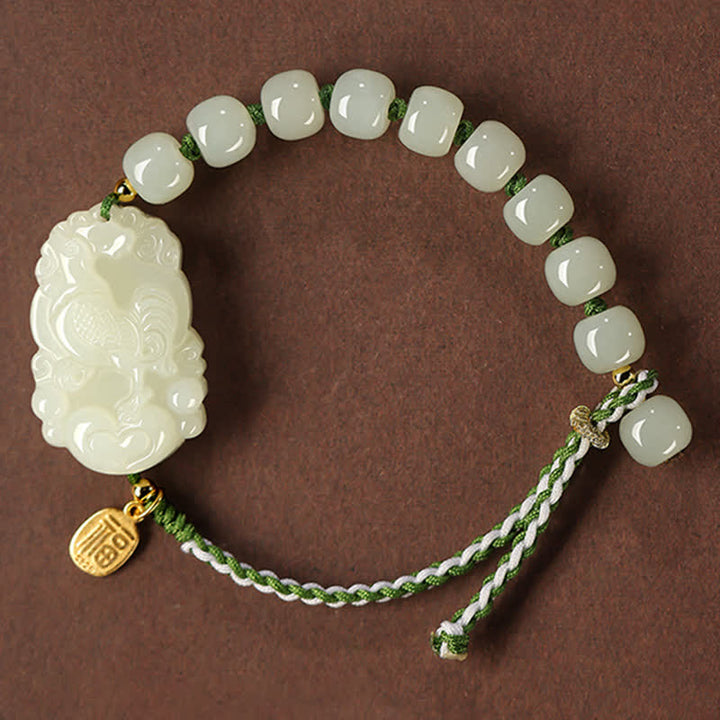 Bracelet porte-bonheur en argent sterling 925 avec jade Hetian et signe du zodiaque chinois