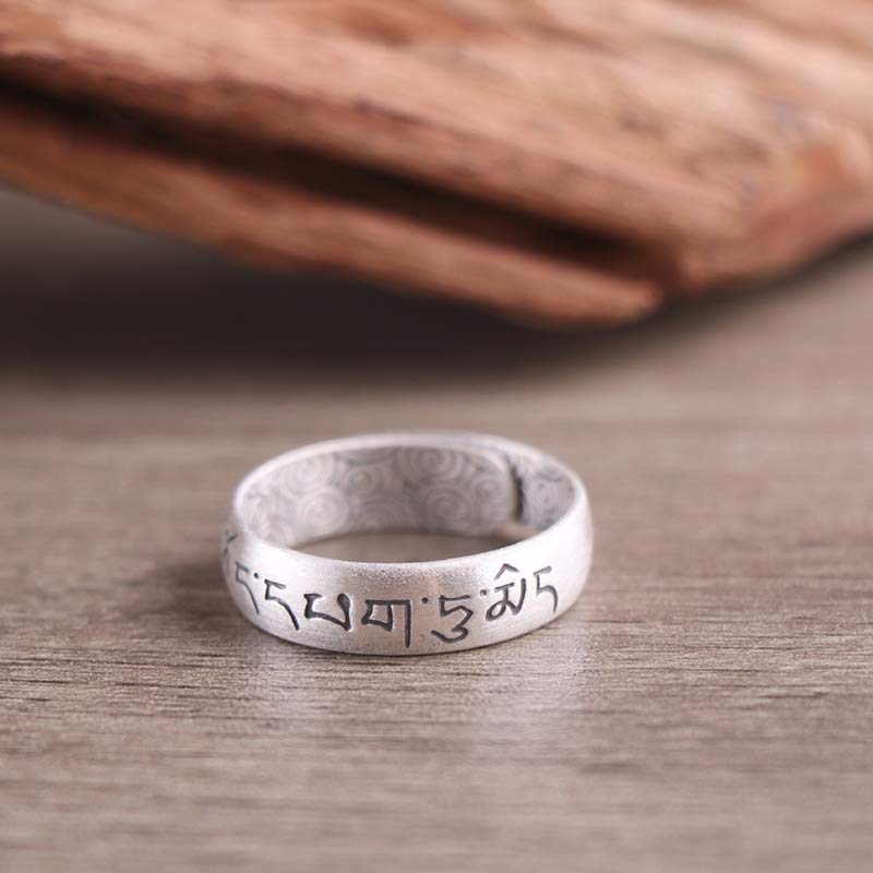 Bague de bénédiction en argent sterling 999 avec six mots vrais et éléphant de lotus de Buddha Stones - image 11