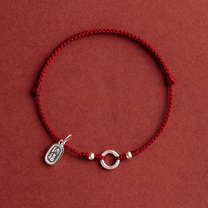 Bracelet en argent sterling 925 avec Buddha Stones et cordon rouge porte-bonheur, paix, joie, lotus, paix