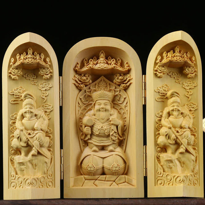 Daikokuten Dieu de la richesse Bouddha Buis Prospérité Décoration de la maison Autel