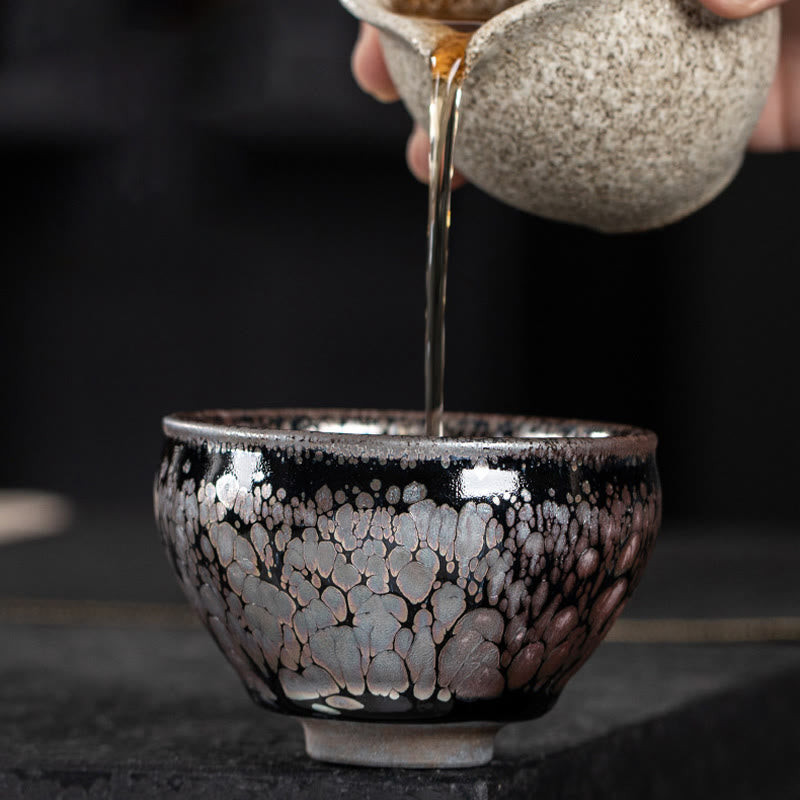 Tasse à thé en céramique chinoise Jianzhan Buddha Stones et fleurs de cerisier faites à la main Motif Sakura