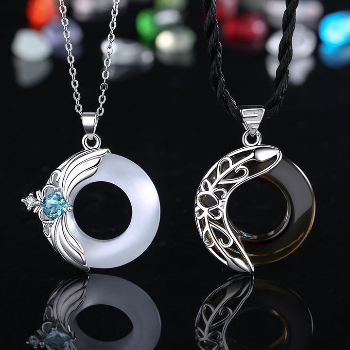 Collier pendentif porte-bonheur en cuivre avec ailes d'amour