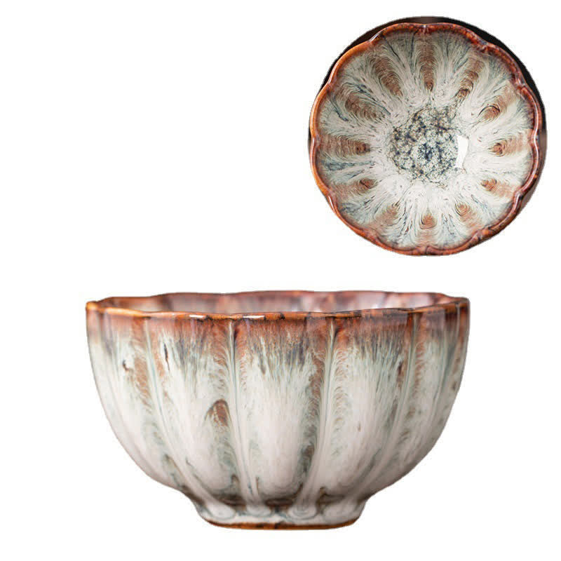 Tasse à thé en céramique à motif de fleurs de pêcher avec Buddha Stones