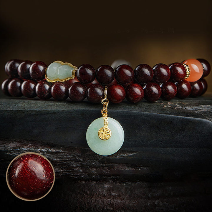 Buddha Stones Zodiaque chinois Bouddha natal Petite feuille Bois de santal rouge Jade Agate rouge Bracelet apaisant PiXiu