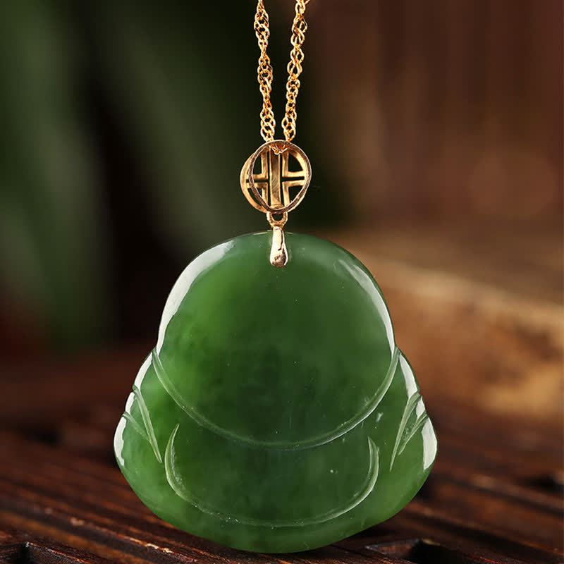 Collier avec pendentif en argent sterling 925 et jade cyan Hetian en or 18 carats avec chaîne et bouddha rieur - image 8