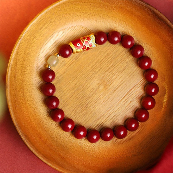 Bracelet de bénédiction en perles de jade Hetian en cinabre naturel avec Buddha Stones porte-bonheur Koi