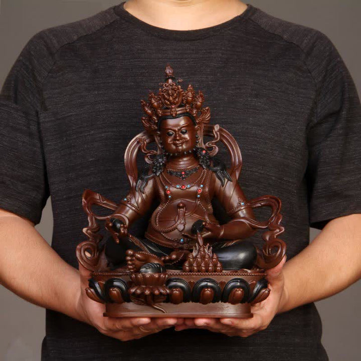 Figurine Bodhisattva Jambhala jaune Statue de compassion en cuivre Décoration de bureau à domicile