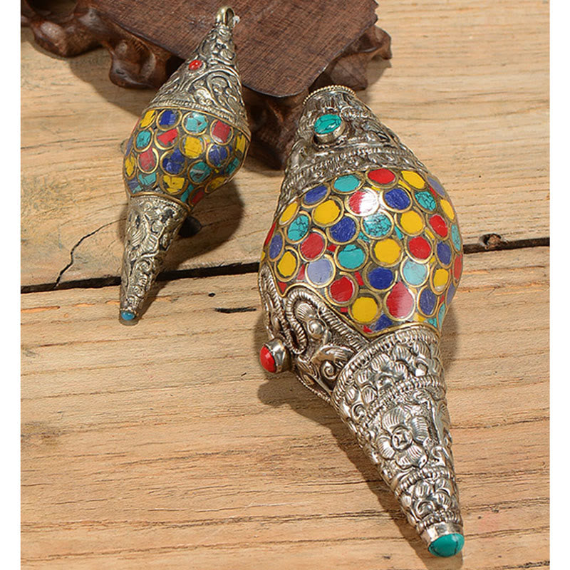 Coquillage tibétain fait à la main en coquillage naturel Shankha coloré pour décoration de maison - image 1