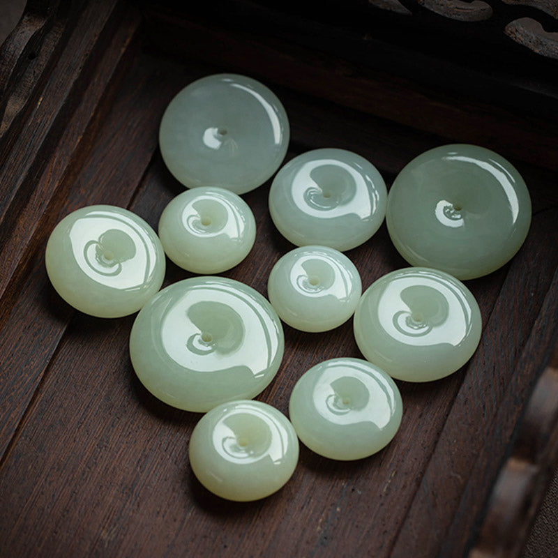 Collier pendentif en jade rond naturel Buddha Stones, boucle de paix, chance, prospérité