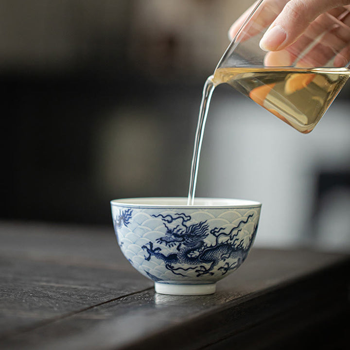 Tasse à thé en céramique motif dragon bleu Buddha Stones Tasses à thé Kung Fu