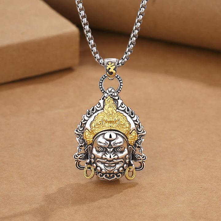 Collier pendentif porte-bonheur en cuivre avec amulette jaune du dieu de la richesse et des Buddha Stones