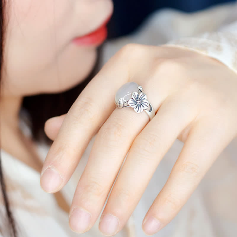 Bague d'harmonie positive en argent sterling 990 avec calcédoine naturelle et prune - image 4