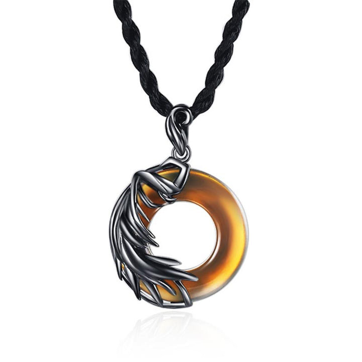 Collier pendentif rond de méditation en obsidienne et calcédoine avec Buddha Stones