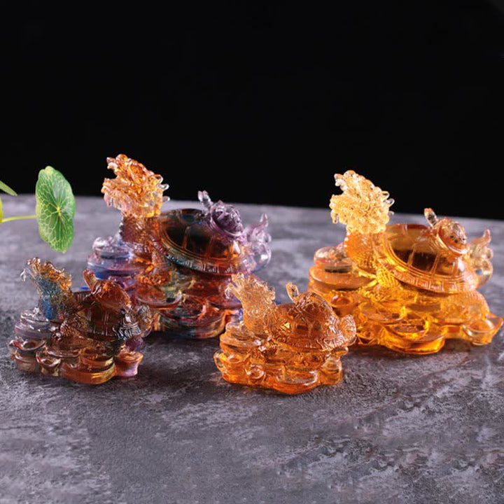 Buddha Stones Feng Shui Dragon Tortue Pièces de monnaie en cristal Liuli fait à la main Pièce d'art porte-bonheur Décoration de bureau à domicile