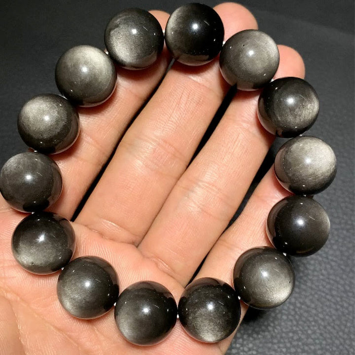 Bracelet de protection apaisant en obsidienne naturelle argentée de Buddha Stones