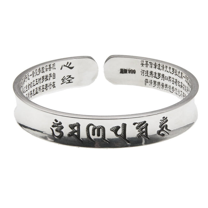 Bracelet jonc en argent sterling 999 Buddha Stones Om Mani Padme Hum Heart Sutra Love Peace
