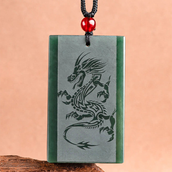 Collier pendentif gravé avec dragon en jade cyan Hetian Buddha Stones - image 5