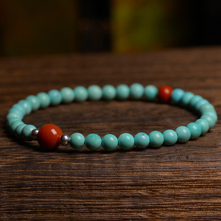Bracelet de protection en perles d'agate rouge turquoise Buddha Stones - image 4