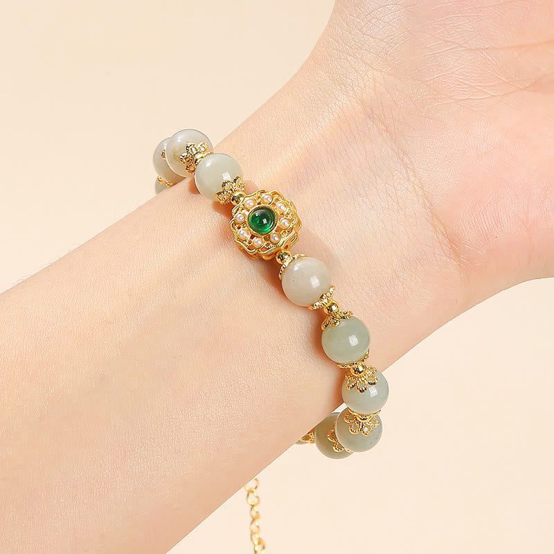 Bracelet chaîne de perles de prospérité en jade naturel Buddha Stones