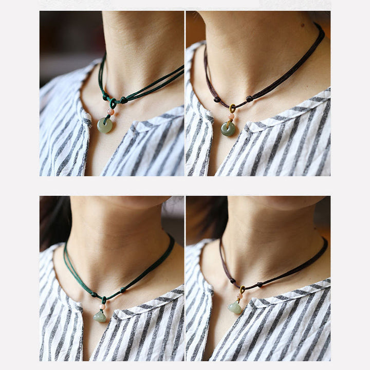 Collier avec pendentif en jade rond naturel et Buddha Stones, boucle de paix, lotus d'abondance - image 16