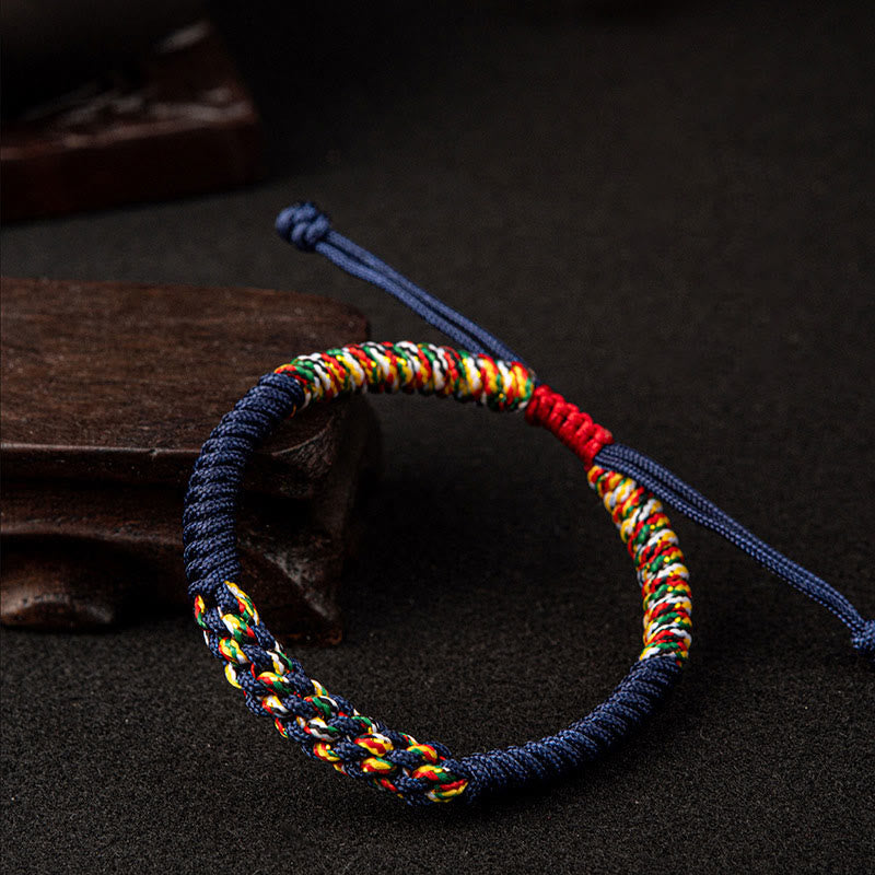 Bracelet tressé porte-bonheur en Buddha Stones tibétaines fait à la main avec nœud King Kong coloré