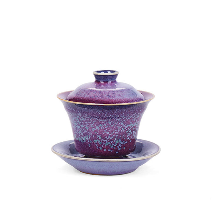 Buddha Stones Rétro Glaçure Changement De Four En Céramique Gaiwan Sancai Tasse À Thé Kung Fu Tasse À Thé Et Soucoupe Avec Couvercle