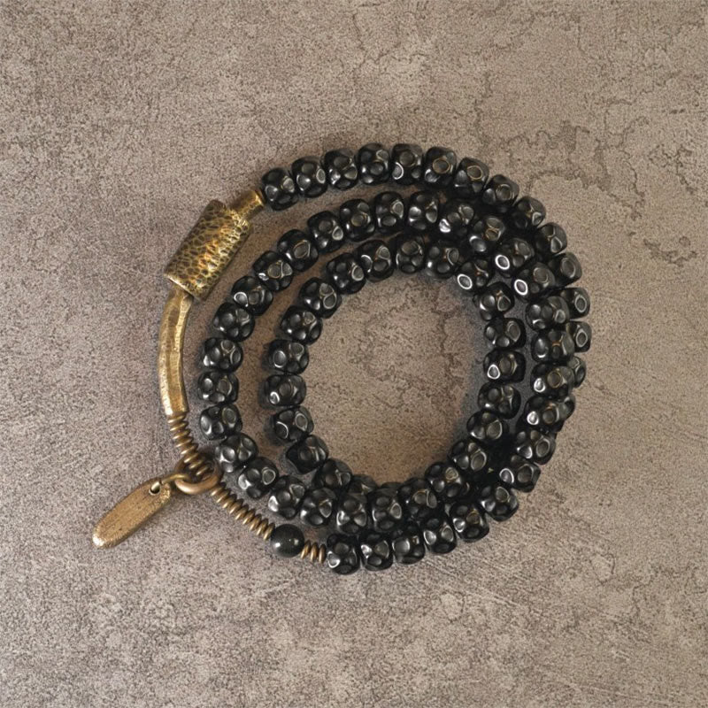 Bracelet triple tour en cuivre et coquille de noix de coco rétro Buddha Stones