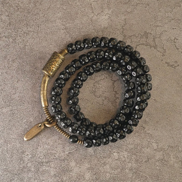 Bracelet triple tour en cuivre et coquille de noix de coco rétro Buddha Stones