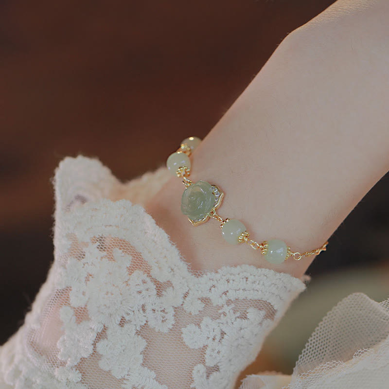Bracelet porte-bonheur en jade Hetian plaqué or 14 carats de Buddha Stones