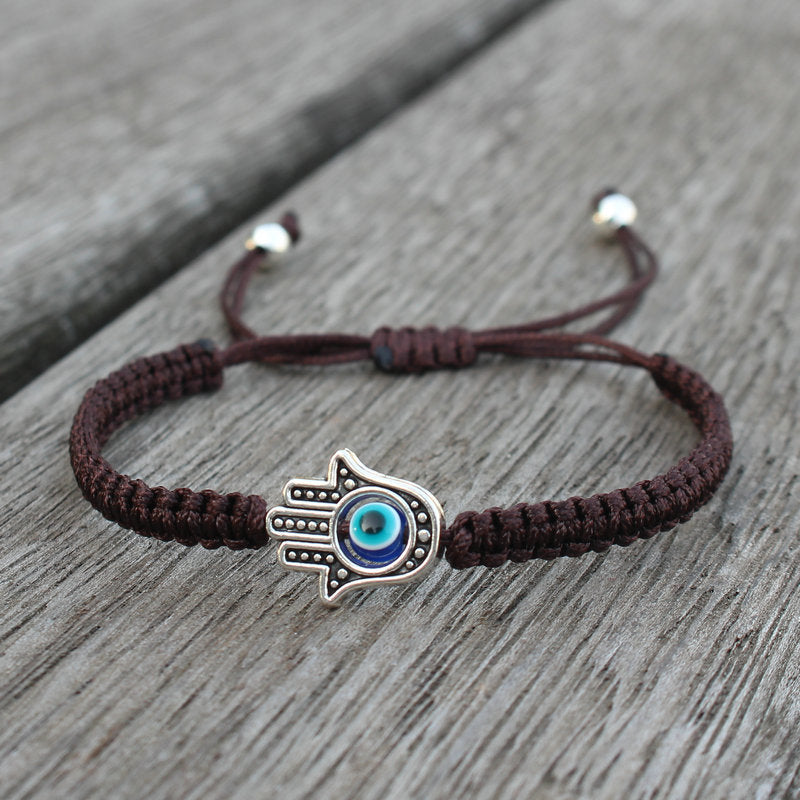 Bracelet en corde fait main avec symbole Hamsa et Buddha Stones
