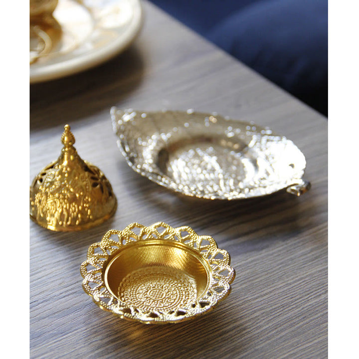 Brûleur d'encens de méditation en forme de mini-feuille d'or tibétain