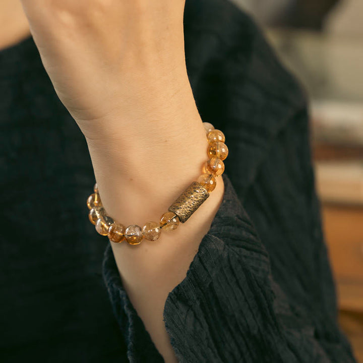 Bracelet de protection en perles de cristal de citrine naturelle et de laiton Buddha Stones