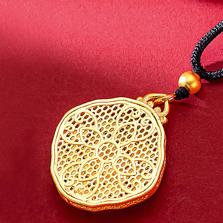 Collier pendentif en cuivre avec Buddha Stones et fleur d'amour et cœur