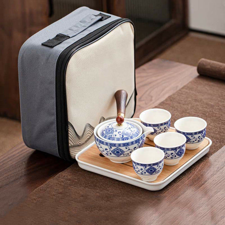 Service à thé chinois Gongfu en Buddha Stones avec théière en céramique et sac cadeau portable