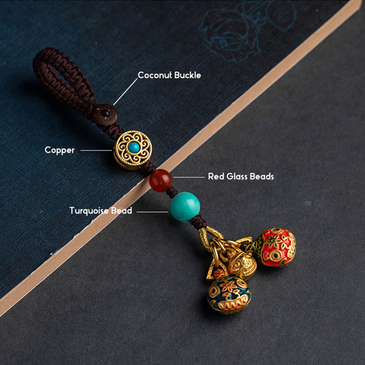 Porte-clés de voiture en forme de bête avaleuse dorée avec Buddha Stones , décoration à suspendre pour téléphone