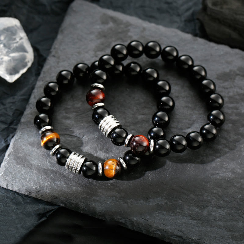 Bracelet de force et d'accomplissement en obsidienne noire naturelle œil de tigre Buddha Stones