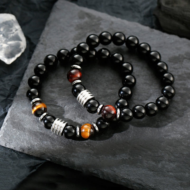 Bracelet de force et d'accomplissement en obsidienne noire naturelle œil de tigre Buddha Stones