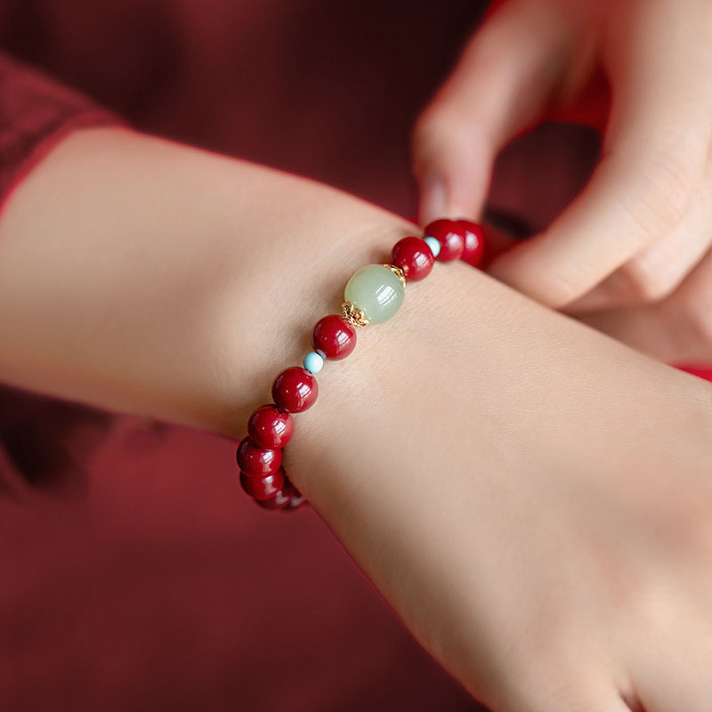 Bracelet porte-bonheur en aventurine verte et cinabre de Buddha Stones