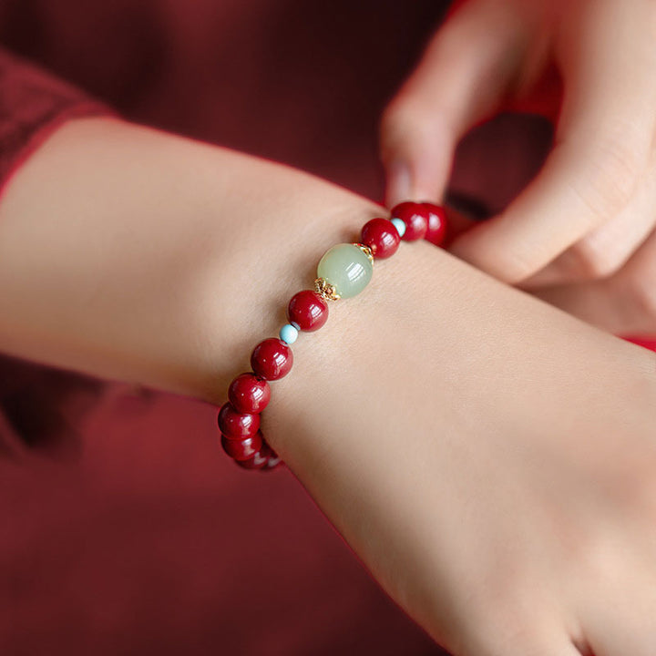 Bracelet porte-bonheur en aventurine verte et cinabre de Buddha Stones
