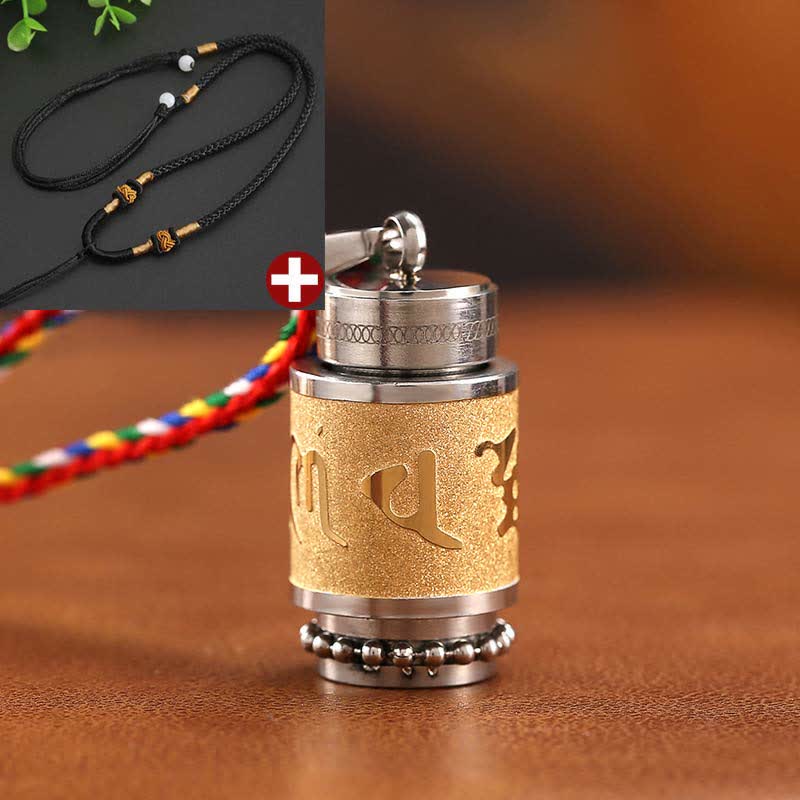 Collier pendentif amulette de sagesse en acier titane avec Buddha Stones tibétaines Om Mani Padme Hum Shurangama Mantra - 1,4*2,4 cm - Or - Corde noire - image 23