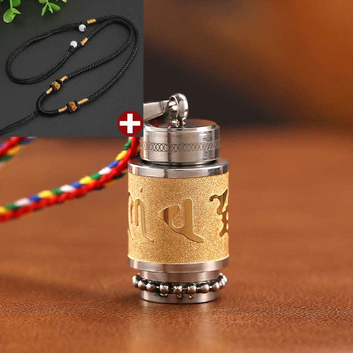 Collier pendentif amulette de sagesse en acier titane avec Buddha Stones tibétaines Om Mani Padme Hum Shurangama Mantra - 1,4*2,4 cm - Or - Corde noire - image 23