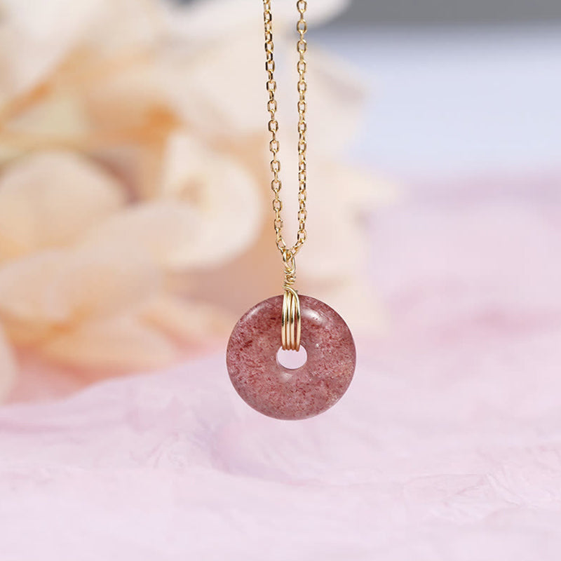 Collier de guérison positif en argent sterling 925 avec quartz fraise et pierres de Buddha Stones
