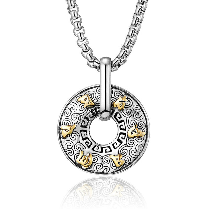 Collier pendentif tibétain en Buddha Stones Om Mani Padme Hum avec boucle de paix et créativité - Om Mani Padme Hum doré - image 1