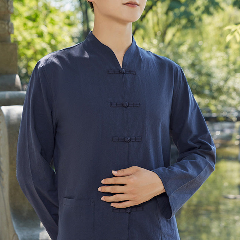 Ensemble pour homme en coton et lin avec Buddha Stones, pratique spirituelle zen, yoga, méditation, prière - Bleu marine - US/UK/AU48，EU58 (6XL) - image 1