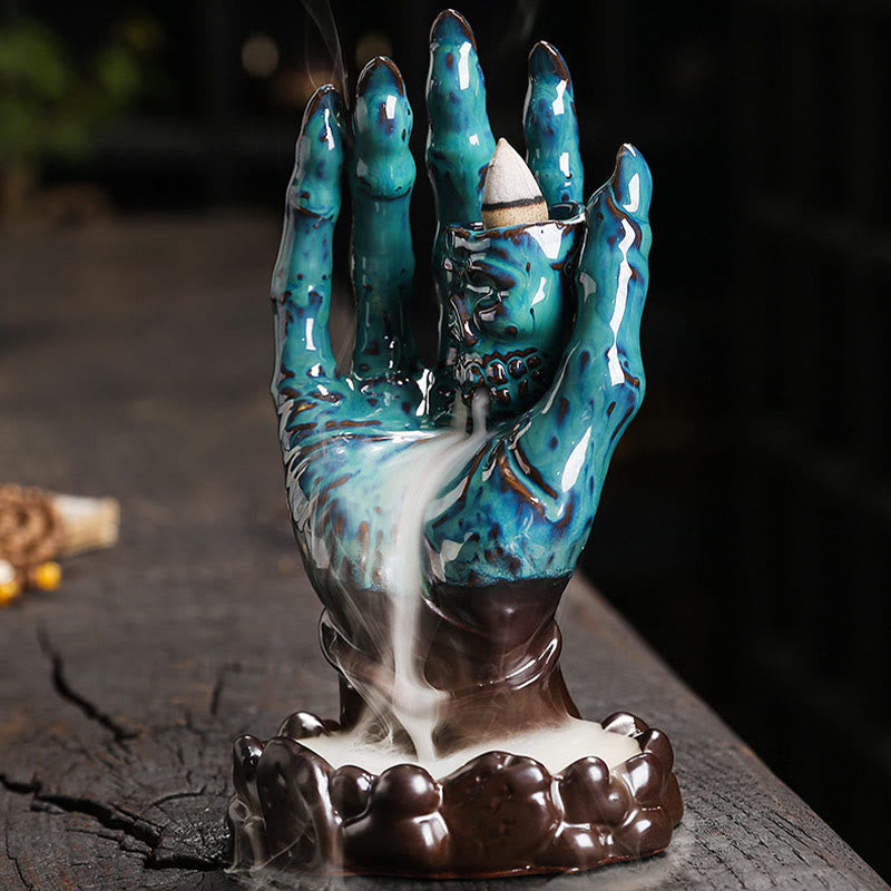 Buddha Stones Halloween Fantôme Main Tête de Mort Céramique Paix Guérison Brûleur D'encens Décoration