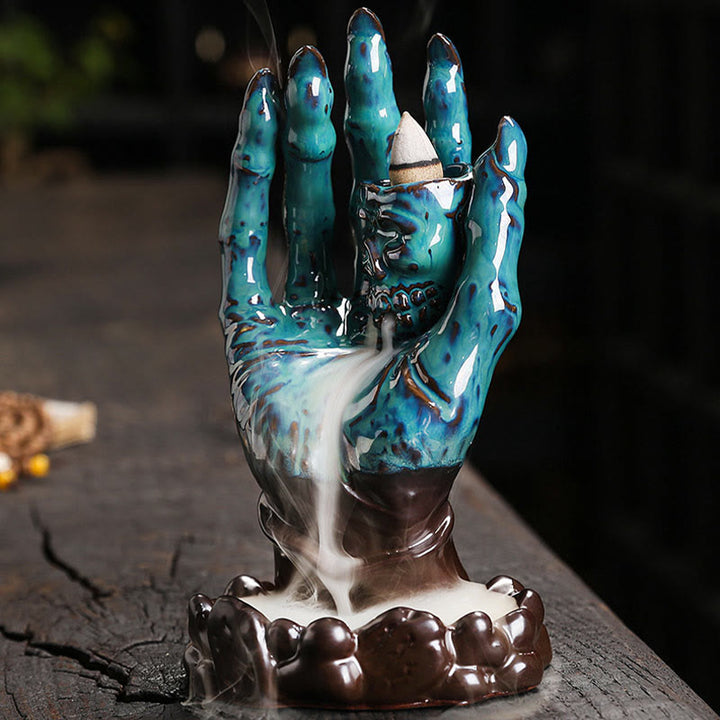 Buddha Stones Halloween Fantôme Main Tête de Mort Céramique Paix Guérison Brûleur D'encens Décoration