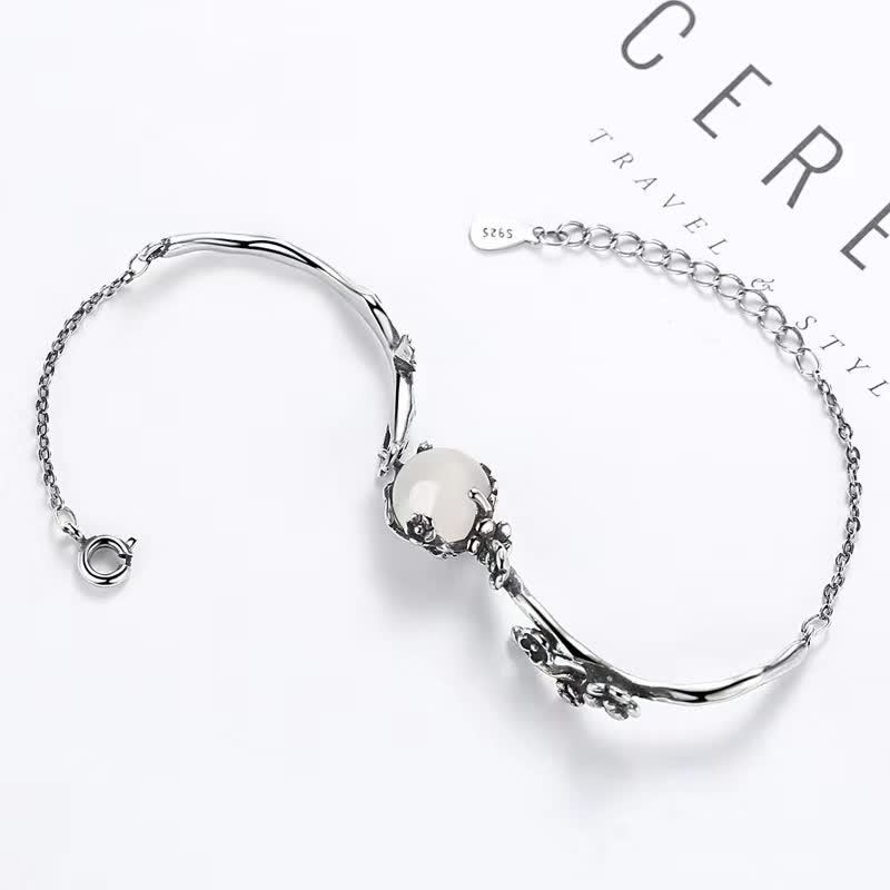 Bracelet positif en calcédoine et fleur de prunier avec Buddha Stones