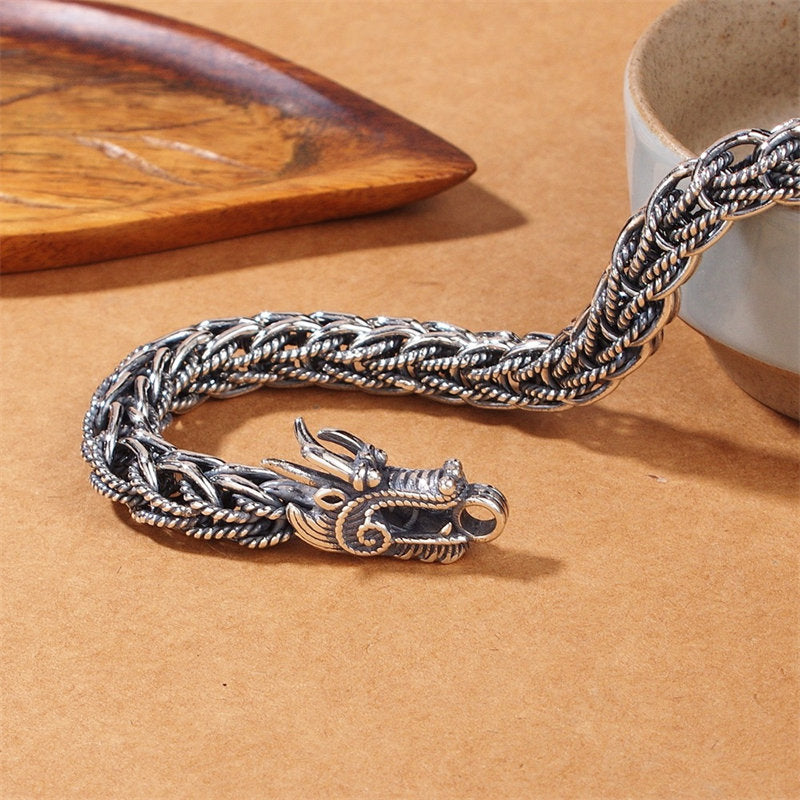 Bracelet jonc en argent sterling 925 avec Buddha Stones et dragon
